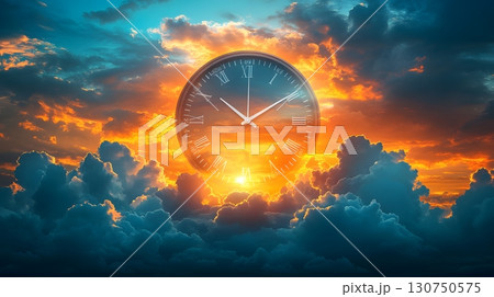 Conceptual Time Passage Over Colorful Cloudy Sky 130750575