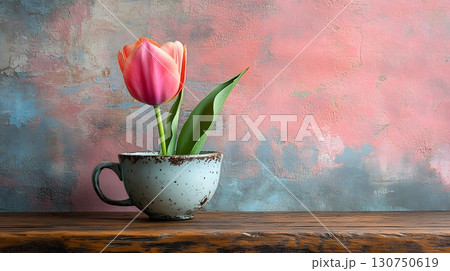 Single Tulip in a Rustic Cup Single Tulip in a Rustic Cup 130750619