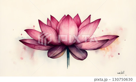Watercolor Illustration of Pink Lotus Flower Bloom 130750630