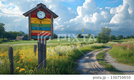 Time Marker with Rural Landscape in Summertime Time Marker with Rural Landscape in Summertime 130750650