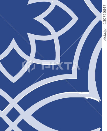 intricate blue and white geometric tile pattern with floral motifs for decoration and design 130750847