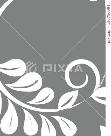 elegant grey and white decorative floral pattern with swirling designs and leaves 130750991