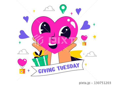 Happy Giving Tuesday Celebration Vector Illustration featuring Love, Gift Giving, and Encouraging People to Donate in a Flat Style Cartoon Background Happy Giving Tuesday Celebration Vector Illustration featuring Love, Gift Giving, and Encouraging People to Donate in a Flat Style Cartoon Background 130751203