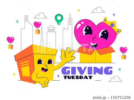Happy Giving Tuesday Celebration Vector Illustration featuring Love, Gift Giving, and Encouraging People to Donate in a Flat Style Cartoon Background Happy Giving Tuesday Celebration Vector Illustration featuring Love, Gift Giving, and Encouraging People to Donate in a Flat Style Cartoon Background 130751206