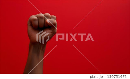 A powerful black fist on a bold red background, representing unity and resilience for Juneteenth celebrations 130751473