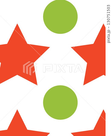 pattern of red stars and green circles on a white background for design or decoration 130751503