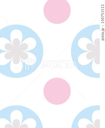 abstract seamless pattern with pastel pink and blue circles and floral motifs for design backgrounds 130751513