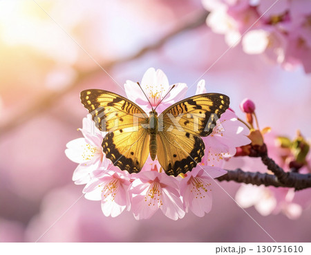 黄金の蝶と桜が輝くエレガントな背景 黄金の蝶と桜が輝くエレガントな背景 130751610