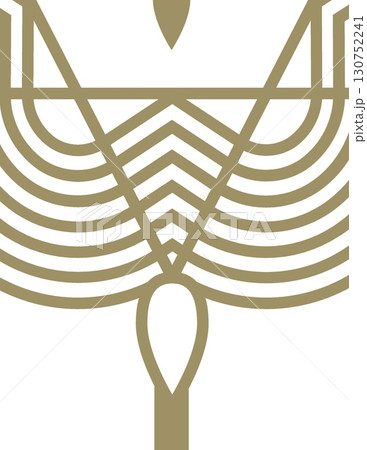 geometric symmetrical abstract pattern with concentric curved lines and central teardrop shape in beige and gold tones 130752241