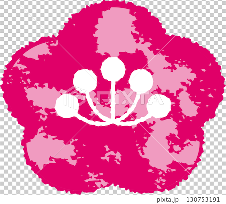 手描き風の鮮やかピンクの梅の花イラスト。和風デザインや春の素材に 130753191
