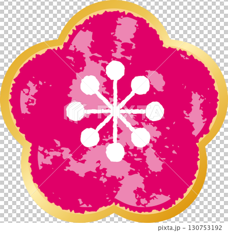 A hand-drawn illustration of vibrant pink plum blossoms. Perfect for Japanese-style designs and spring materials. 130753192