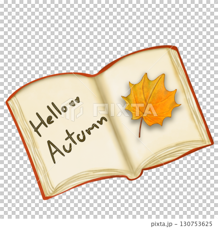 Colorful illustration of pumpkins and autumn leaves in warm shades and element perfect for seasonal decorations and fall themes.  130753625