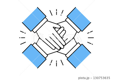 重ね合わせられたビジネスチームの手のイラスト 130753635