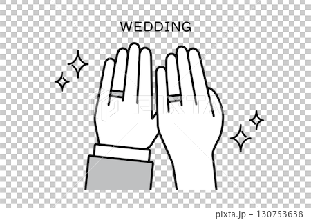 新娘和新郎的手展示他們的結婚戒指的插圖 130753638