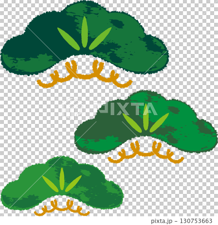 Japanese-style pine tree illustration set. Hand-drawn auspicious New Year's vector material Japanese-style pine tree illustration set. Hand-drawn auspicious New Year's vector material 130753663
