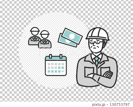 Icon illustration of a worried middle-aged man in work clothes 130753797