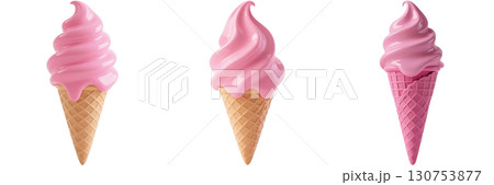 ピンク色のソフトクリーム 130753877