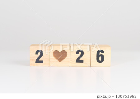 Happy New Year 2026 with heart block for health care, love, organ donation, resolution, charity, happy family, wellbeing and insurance concepts 130753965