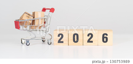 Happy New Year 2026 with shopping cart. online shopping, Marketplace platform website, technology, ecommerce, shipping delivery, logistics and online payment Happy New Year 2026 with shopping cart. online shopping, Marketplace platform website, technology, ecommerce, shipping delivery, logistics and online payment 130753989