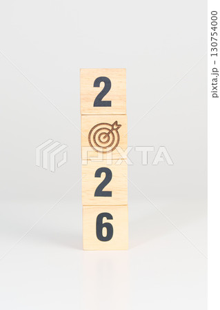 2026 year block with dartboard icon. Goal, Target, Resolution, strategy, plan, Action, mission, motivation, and New Year start concepts 130754000