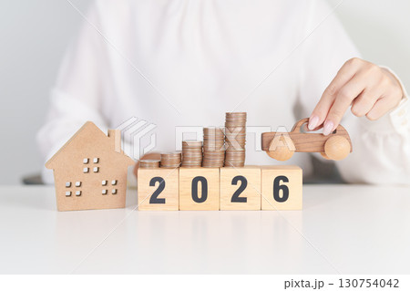 Happy New Year 2026 with car and Home model with coin stack. Car loan, Interest rate, real estate, house, Insurance, Financial, Repair, Tax, mortgage and Maintenance Happy New Year 2026 with car and Home model with coin stack. Car loan, Interest rate, real estate, house, Insurance, Financial, Repair, Tax, mortgage and Maintenance 130754042