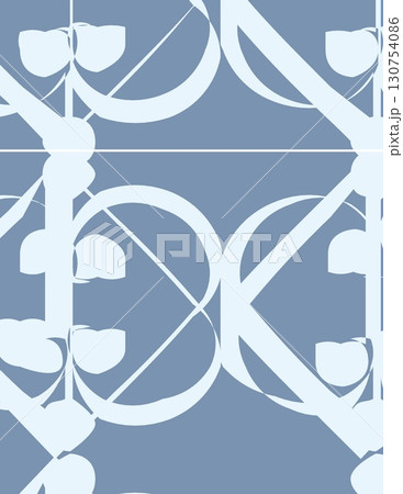 intricate geometric pattern with floral motifs in a monochromatic blue palette 130754086