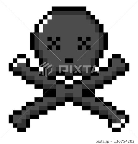 ドット絵小物 やられた表情の髑髏と骨 (2) ドット絵小物 やられた表情の髑髏と骨 (2) 130754202