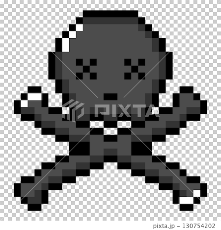 ドット絵小物 やられた表情の髑髏と骨 (2) ドット絵小物 やられた表情の髑髏と骨 (2) 130754202