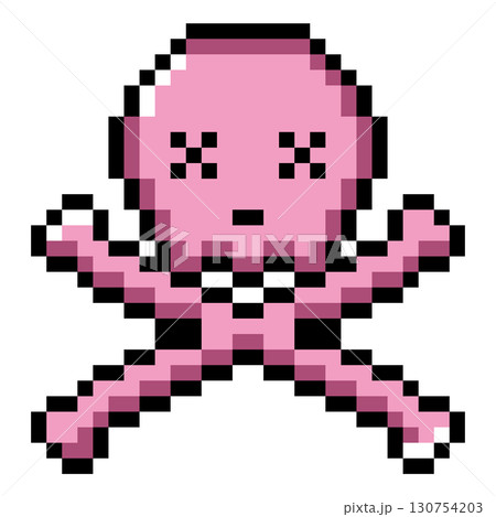 ドット絵小物 やられた表情の髑髏と骨 (3) 130754203