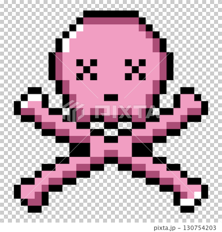 ドット絵小物 やられた表情の髑髏と骨 (3) 130754203