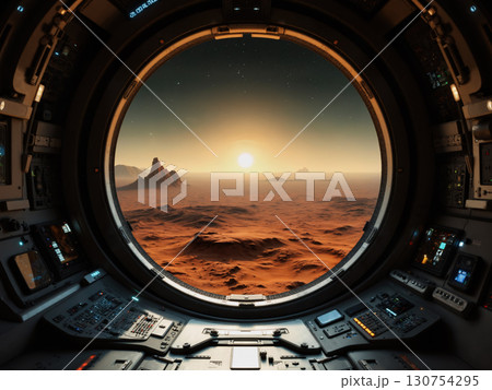 宇宙船から見た火星の風景のイメージ　AI生成画像 130754295