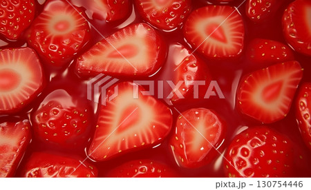 Strawberry slice closeup texture pattern red fruity seamless background 130754446