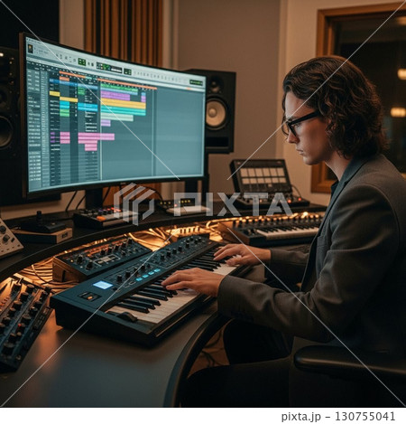 自宅スタジオでDTMを行うクリエーター 自宅スタジオでDTMを行うクリエーター 130755041
