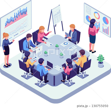Isometric Business Meeting with Team Collaboration 130755050