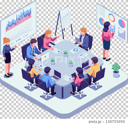 Isometric Business Meeting with Team Collaboration 130755050