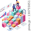 Isometric Leader Helping Businessman Climb Towards a Goal 130755051