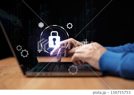 Online security practices in digital world with focus on data protection and encryption techniques during evening hours 130755753