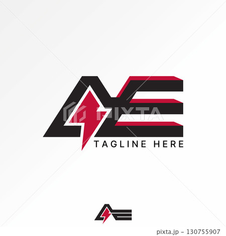 Logo design graphic concept creative premium vector stock image top sell initial AE font 3D with electric thunder danger manufacture engineer industry 130755907