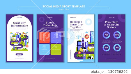 Smart City Infrastructure Vector Illustration in Cartoon Style for Social Media Stories Template Smart City Infrastructure Vector Illustration in Cartoon Style for Social Media Stories Template 130756292