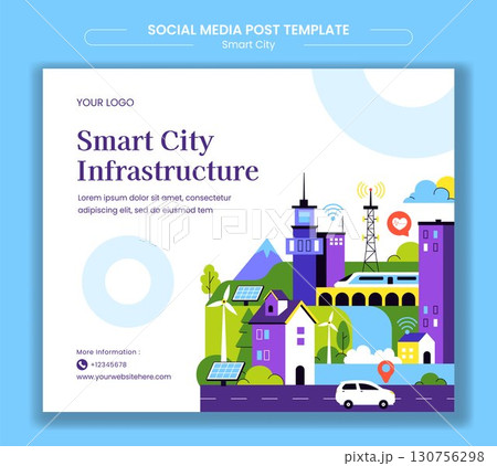 Smart City Infrastructure Social Media Post Design in Flat Cartoon Hand Drawn Vector Style 130756298