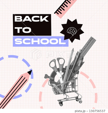 Supplies and tools for back to school shopping with creative design elements in a modern layout 130756537