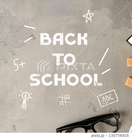 Creative back to school stationery arrangement on a colorful background featuring pencils and clips Creative back to school stationery arrangement on a colorful background featuring pencils and clips 130756928