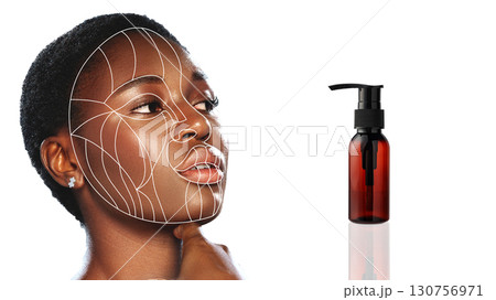 Skincare routine featuring a model applying facial care product in a modern setting Skincare routine featuring a model applying facial care product in a modern setting 130756971