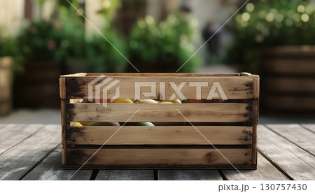 Wooden box carton for fruit package and packing delivery with wooden floor background Wooden box carton for fruit package and packing delivery with wooden floor background 130757430
