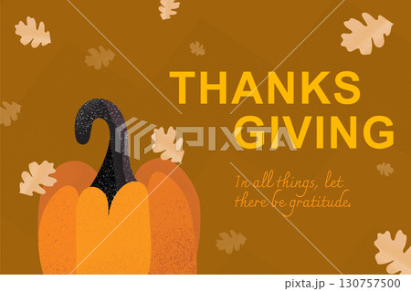 Thanksgiving celebration with autumn decorations and a pumpkin on a warm background 130757500