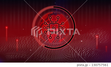 AI technology visualization featuring circuit board design and digital effects across a global landscape AI technology visualization featuring circuit board design and digital effects across a global landscape 130757561