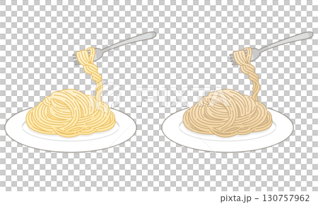 ノーマルパスタと全粒粉パスタ（フォークですくう） 130757962