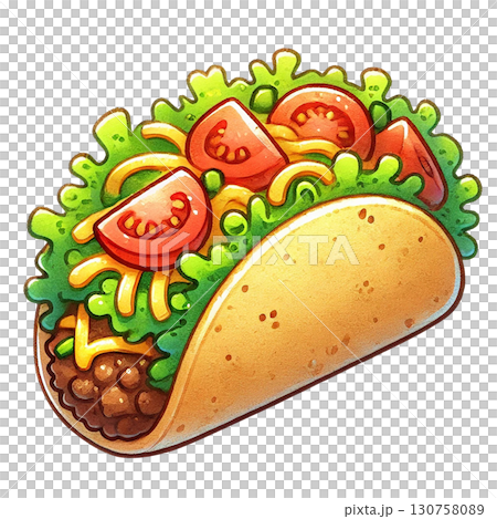 Delicious taco filled with fresh ingredients and flavors. Delicious taco filled with fresh ingredients and flavors. 130758089
