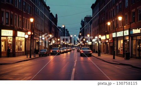 レトロな夜の街並み 130758115