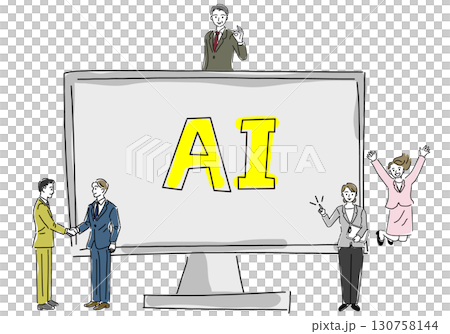 A simple line drawing of a business employee happy with the introduction of AI A simple line drawing of a business employee happy with the introduction of AI 130758144